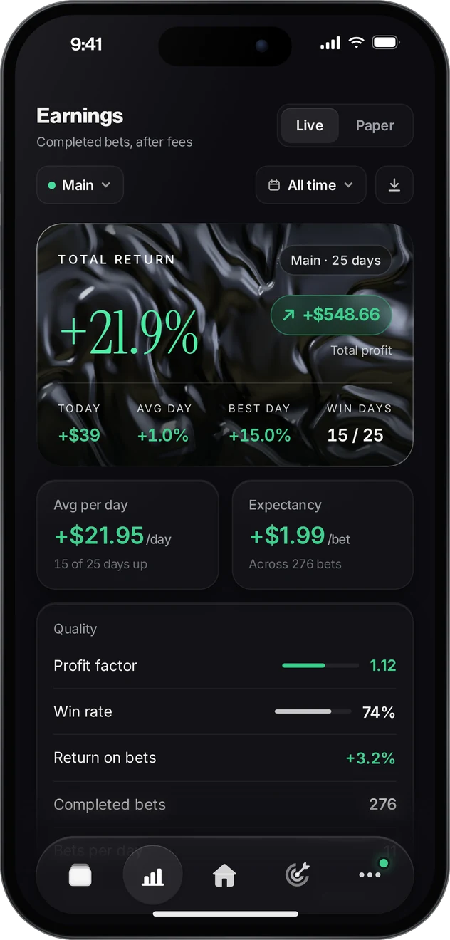 Earnings screen with total return and daily results